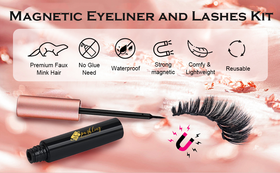 Besarkatu zure auto ederra 5D Faux Mink Lashekin eta betile magnetikoekin eyeliner batekin